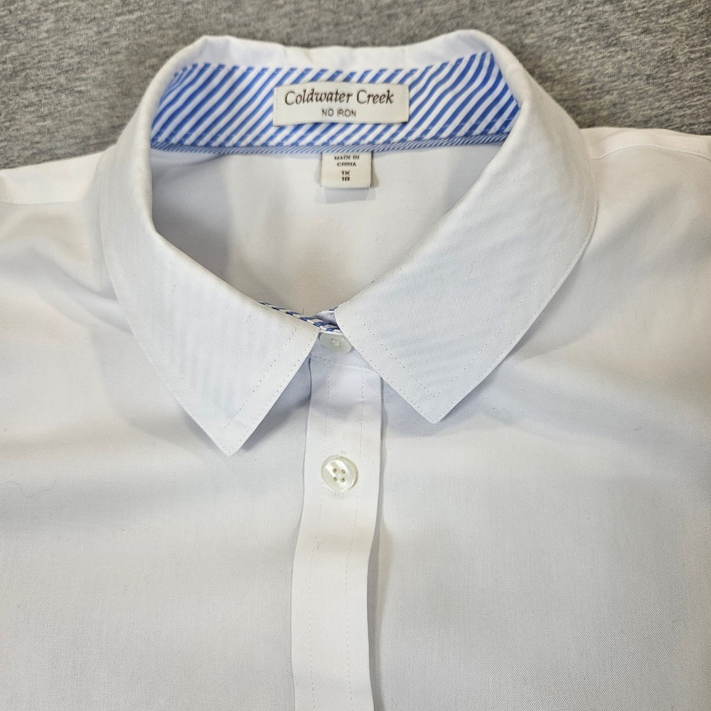 Coldwater Creek White No Iron Cotton Button Down Shirt Plus Sz 1X 18 Long Sleeve